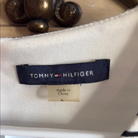 Tommy Hilfiger White and Black Sleeveless Midi Sheath Dress with Crew Neck - Picture 2 of 7